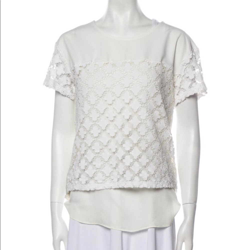Rebecca Minkoff Lace Pattern Crew Neck T-Shirt with Embroidered Accent